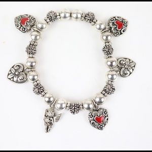 Brighton Heart Charm Bracelet 6 Charms & Metal Tin